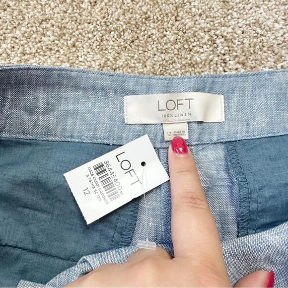 LOFT Blue Linen Sailor Nautical High Waist Shorts Size 12 NEW - Picture 3 of 5